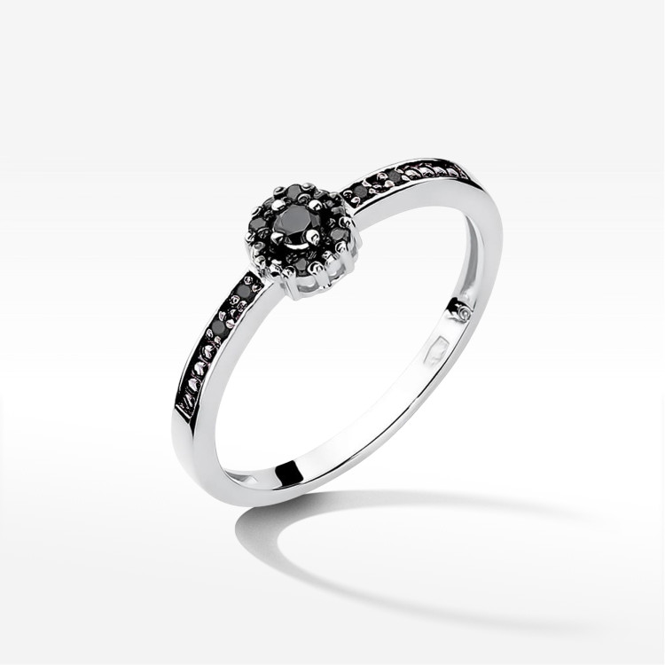 Pierścionek W0091 Czarny Diament 0,04ct białe złoto