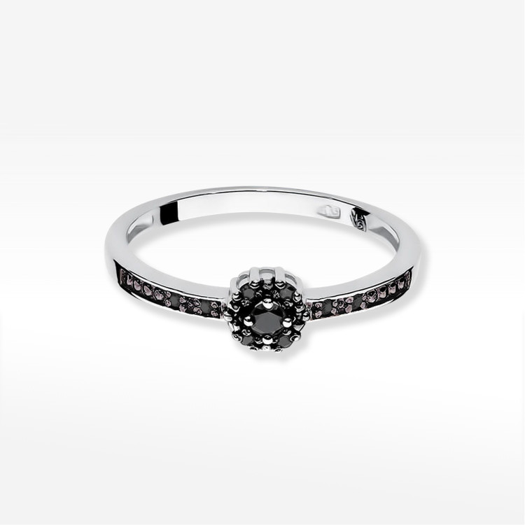 Pierścionek W0091 Czarny Diament 0,04ct białe złoto