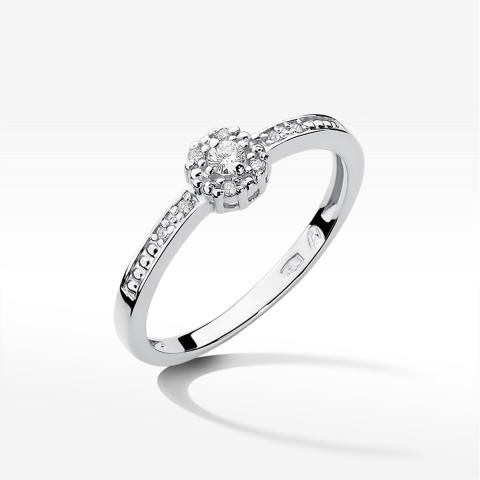 Pierścionek z białego złota z diamentami  - próba 585 0,09CT PV-044B