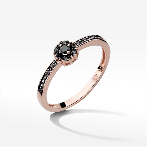 Pierścionek W0091 Czarny Diament 0,04ct różowe złoto
