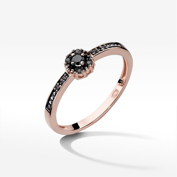 Pierścionek W0091 Czarny Diament 0,04ct różowe złoto