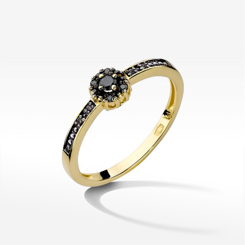 Pierścionek W0091 Czarny Diament 0,04ct żółte złoto