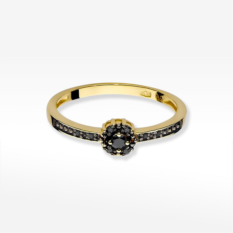 Pierścionek W0091 Czarny Diament 0,04ct żółte złoto