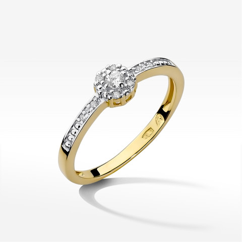 Pierścionek z żółtego złota z diamentami  - próba 585 0,09CT PV-044A