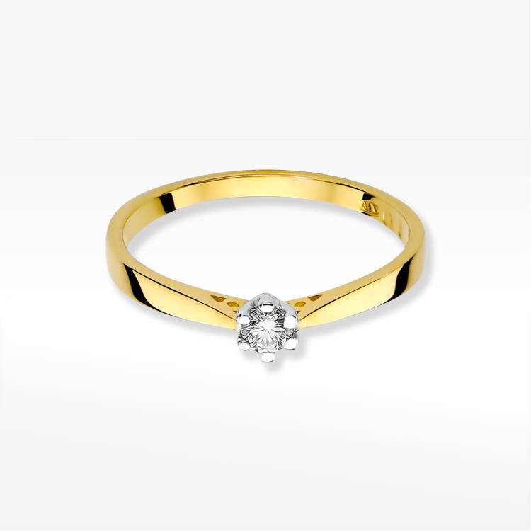 Pierścionek z żółtego złota z diamentem - próba 585 0,08CT PV-192C
