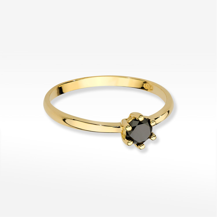 Pierścionek z żółtego złota z czarnym diamentem - próba 585 0,60CT PV-227AK