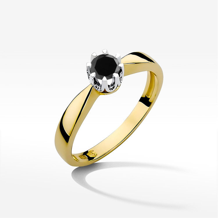 Pierścionek W0228 Czarny Diament 0,30ct żółte złoto