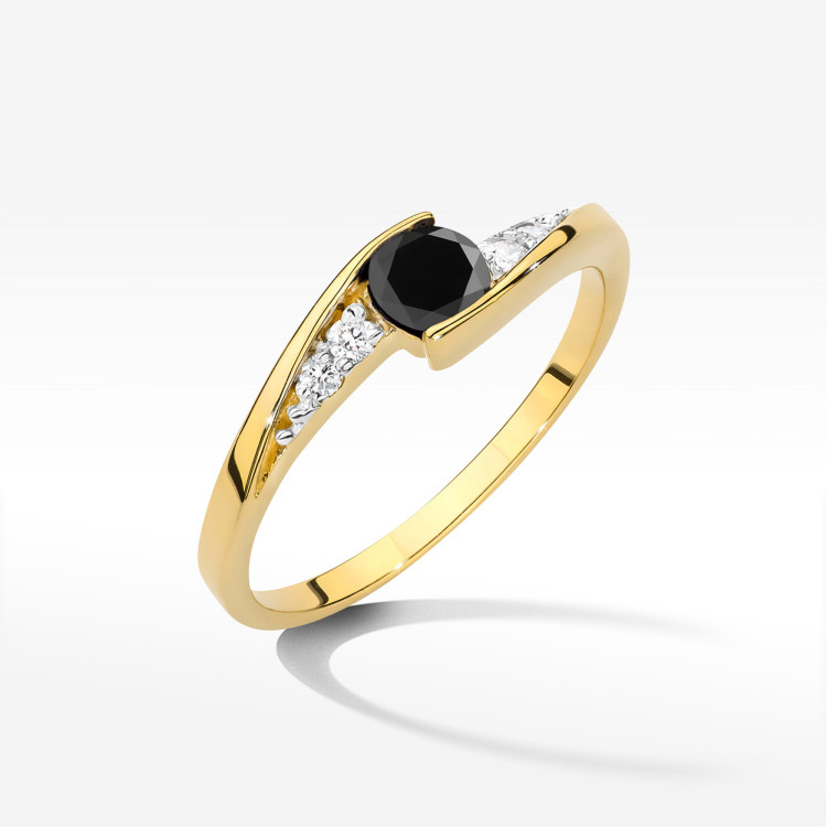 Pierścionek W0618 Czarny Diament 0,30ct żółte złoto