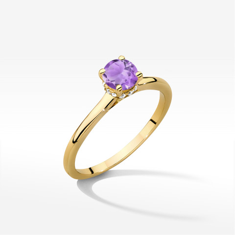 Pierścionek z żółtego złota z ametystem - próba 585 0,56CT w0547.Z3.AMV.02