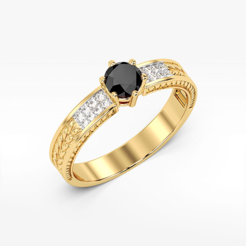 Pierścionek z żółtego złota z czarnym diamentem - próba 585 0,58CT PV-111.Z3.DIB.01