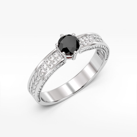 Pierścionek z białego złota z czarnym diamentem - próba 585 0,58CT PV-111.B3.DIB.01