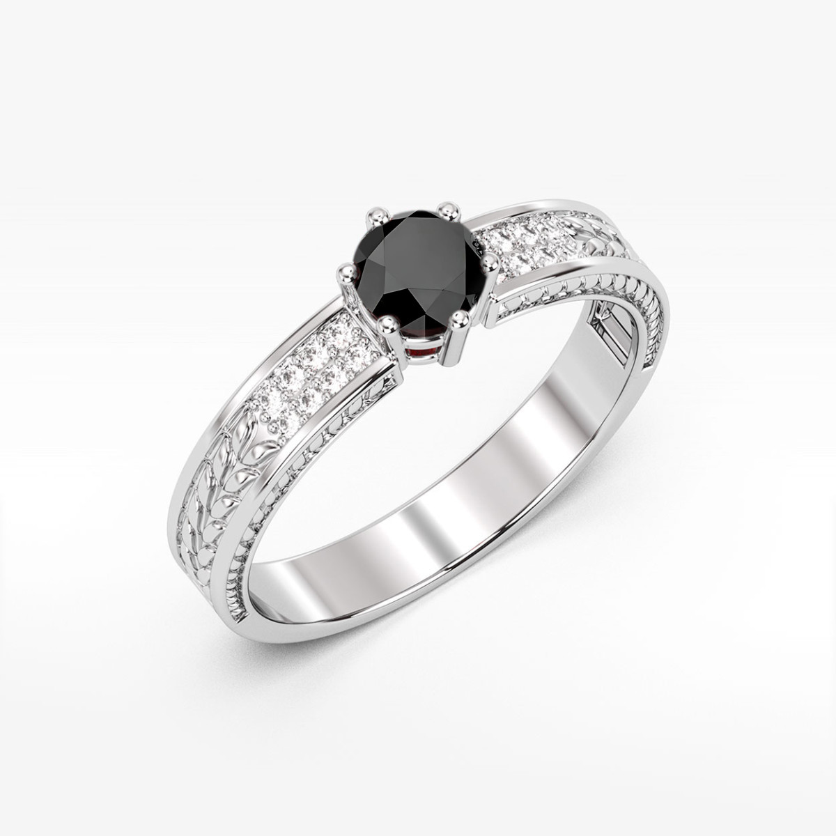 Pierścionek z białego złota z czarnym diamentem - próba 585 0,58CT PV-111.B3.DIB.01