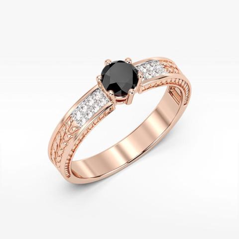 Pierścionek z różowego złota z czarnym diamentem - próba 585 0,58CT PV-111.R3.DIB.01