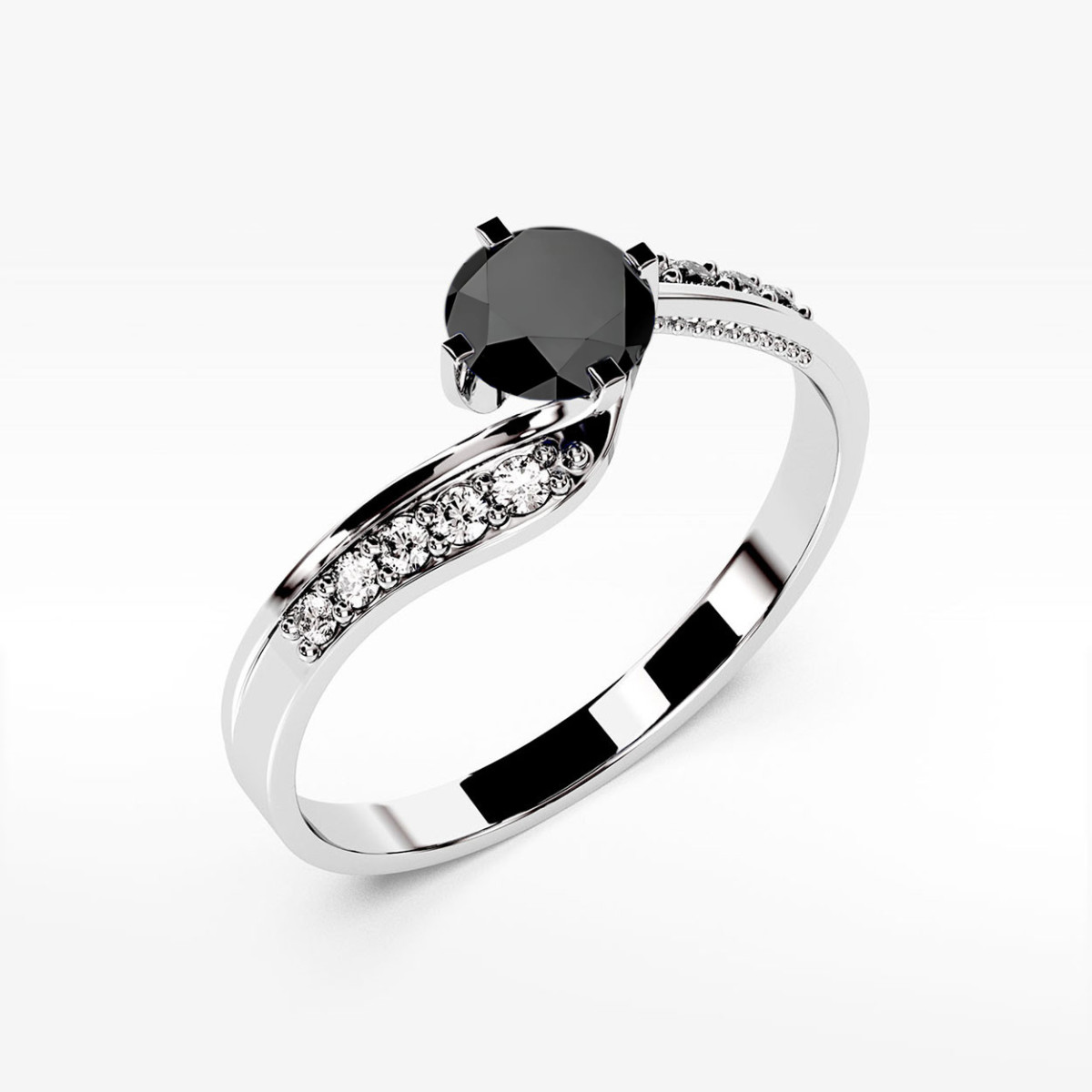 Pierścionek z białego złota z czarnym diamentem - próba 585 0,55CT PV-212.B3.DIB.01