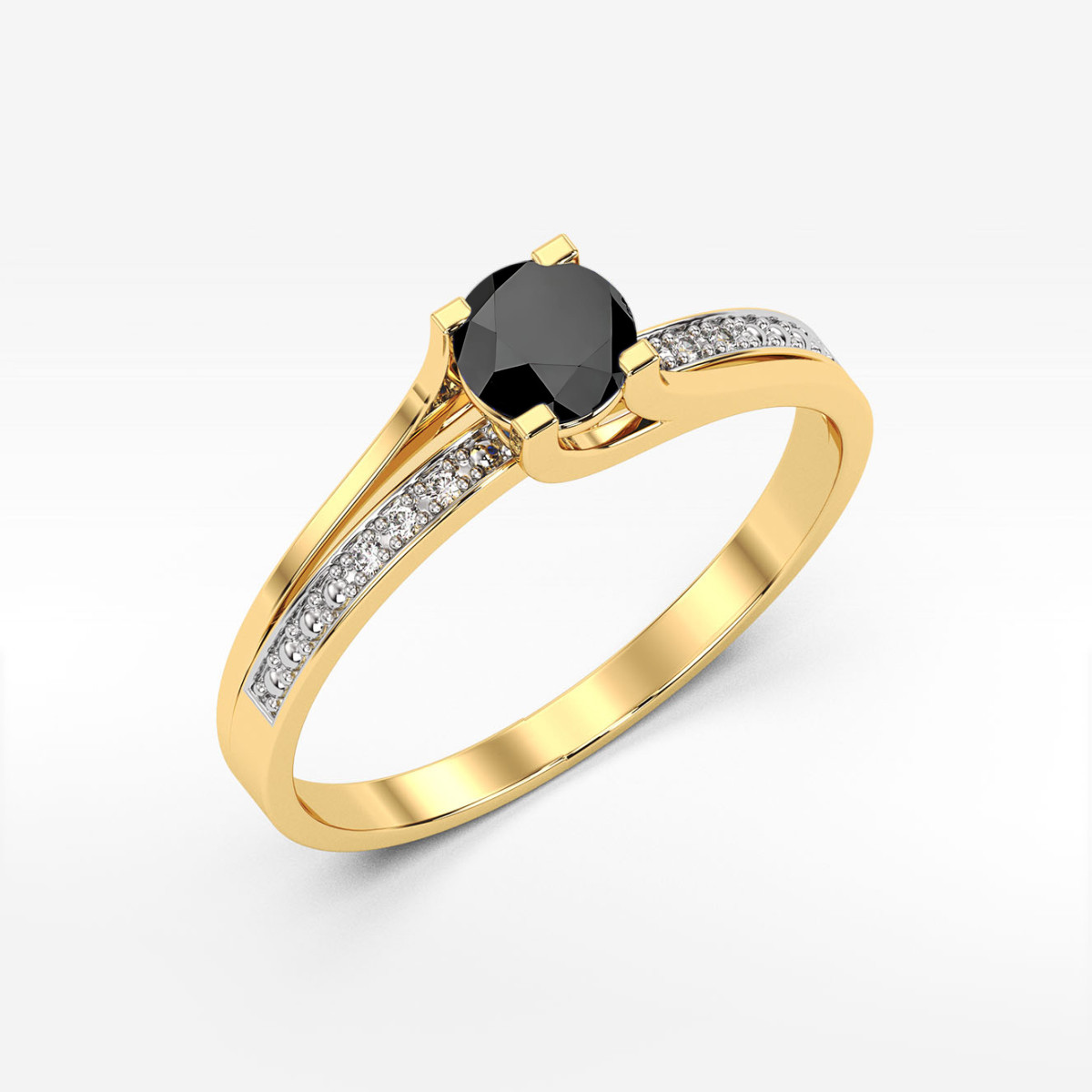 Pierścionek z żółtego złota z czarnym diamentem - próba 585 0,53CT PV-084.Z3.DIB.01