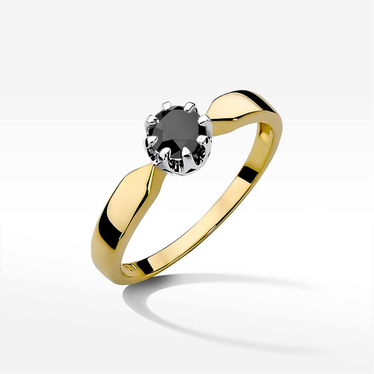 Pierścionek z żółtego złota z czarnym diamentem - próba 585 0,50CT w0228.Z3.DIB.07