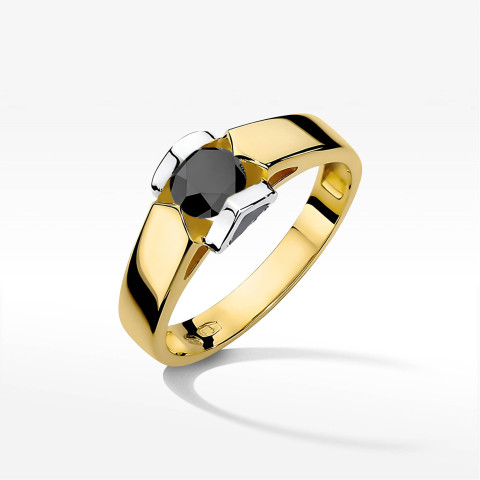 Pierścionek z żółtego złota z czarnym diamentem - próba 585 0,50CT w0320.Z3.DIB.09