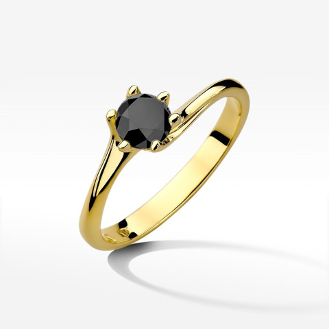 Pierścionek z żółtego złota z czarnym diamentem - próba 585 0,50CT w0423.Z3.DIB.01