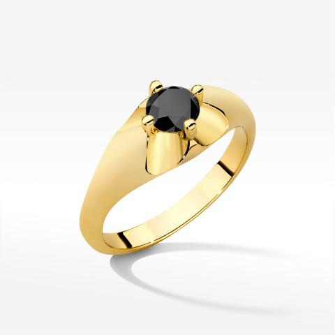 Pierścionek z żółtego złota z czarnym diamentem - próba 585 0,50CT w0545.Z3.DIB.02