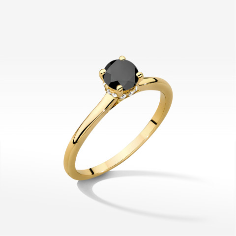 Pierścionek z żółtego złota z czarnym diamentem - próba 585 0,56CT w0547.Z3.DIB.02