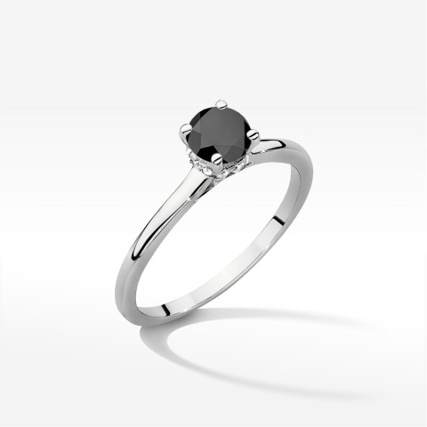 Pierścionek z białego złota z czarnym diamentem - próba 585 0,56CT w0547.B3.DIB.02