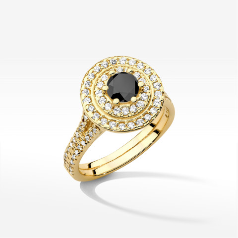 Pierścionek z żółtego złota z czarnym diamentem - próba 585 1,113CT w0549.Z3.DIB.02