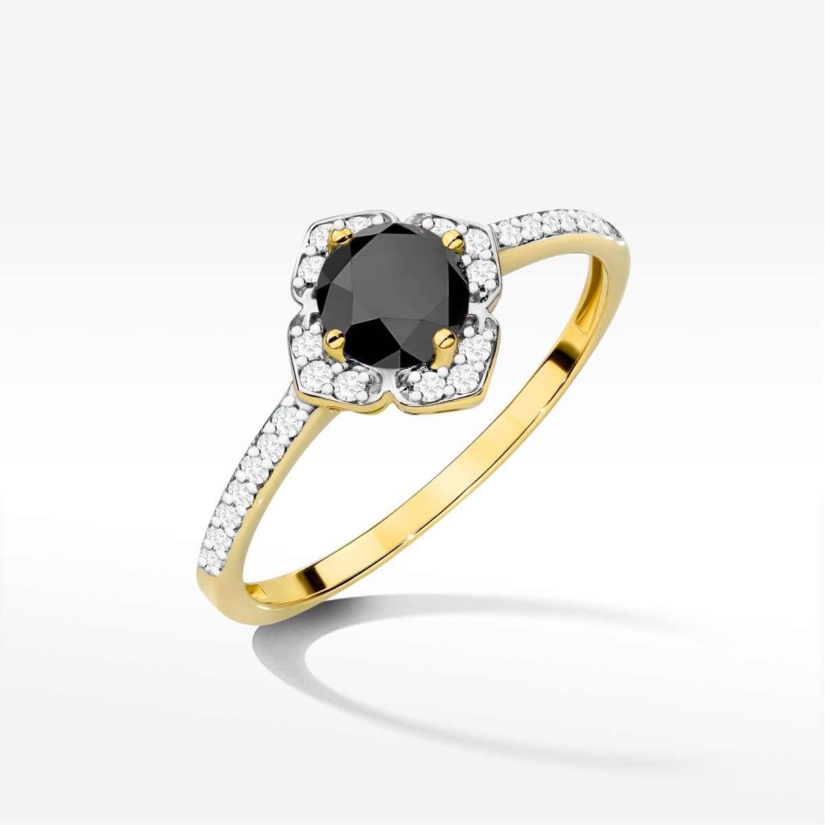 Pierścionek z żółtego złota z czarnym diamentem - próba 585 0,63CT W0603.Z3.DIB.01