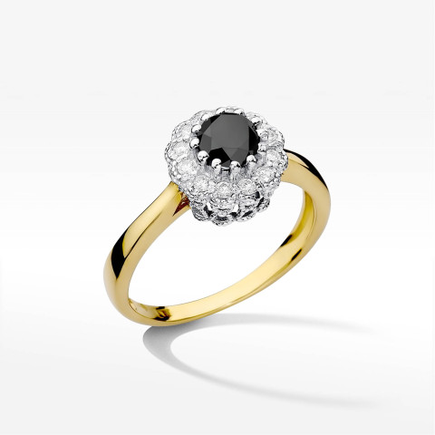 Pierścionek z żółtego złota z czarnym diamentem - próba 585 0,674CT W0284.Z3.DIB.01