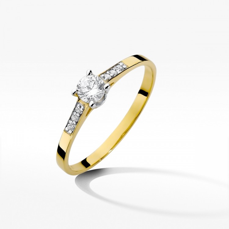 Pierścionek z żółtego złota z diamentami  - próba 585 0,21CT W-399A