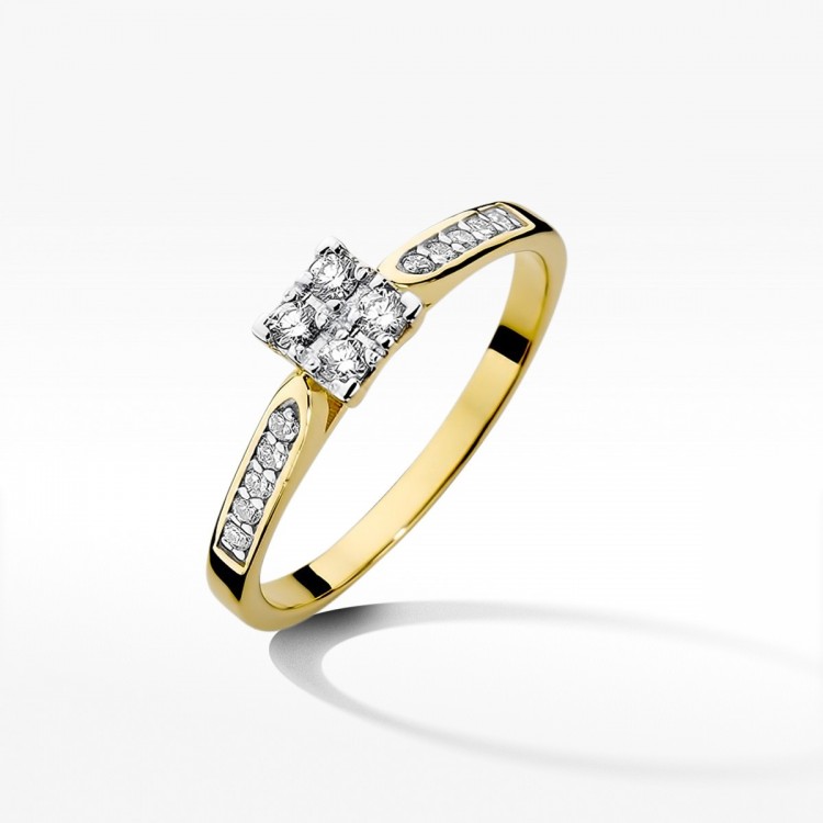 Pierścionek z żółtego złota z diamentami  - próba 585 0,17CT W-402