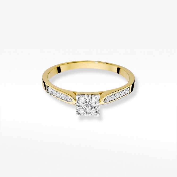 Pierścionek z żółtego złota z diamentami  - próba 585 0,17CT W-402