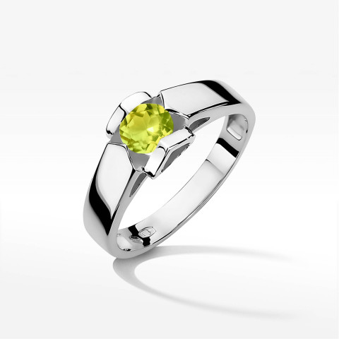 Pierścionek z białego złota z oliwinem - próba 585 0,60CT w0320.B3.PEG.09