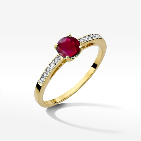 Pierścionek z żółtego złota z rubinem - próba 585 0,65CT PV-057AR