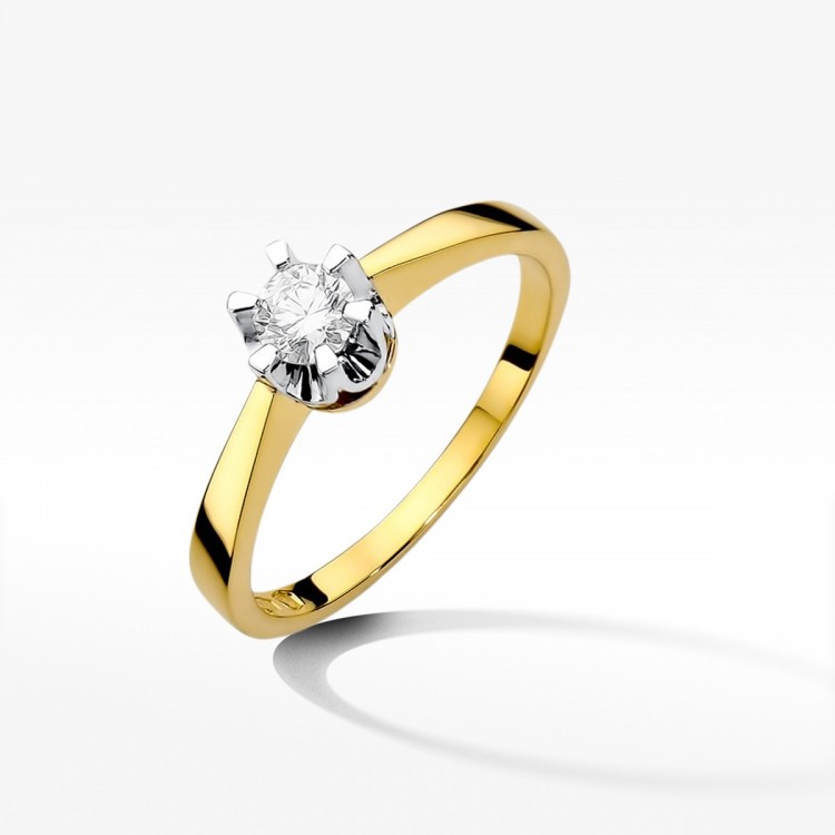 Pierścionek z żółtego złota z diamentem - próba 585 0,25CT W-408A