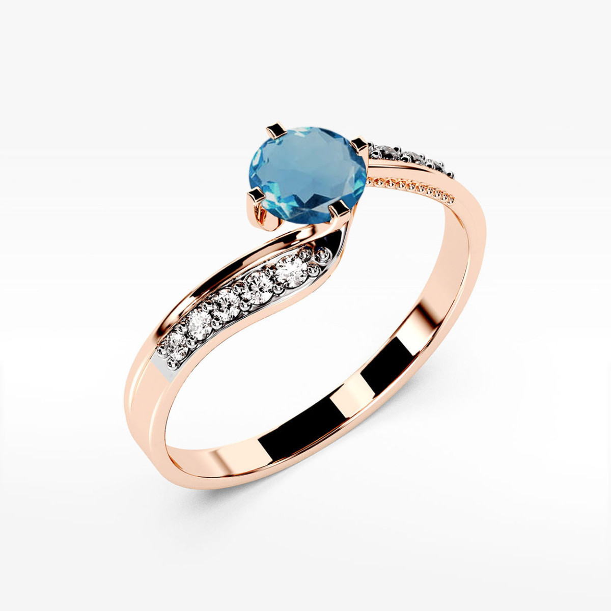 Pierścionek z różowego złota z topazem London Blue - próba 585 0,55CT PV-212.R3.TOL.01