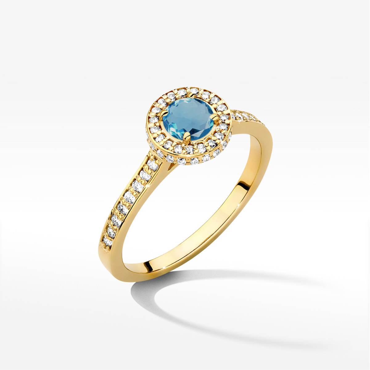 Pierścionek z żółtego złota z topazem London Blue - próba 585 0,883CT w0508.Z3.TOL.02