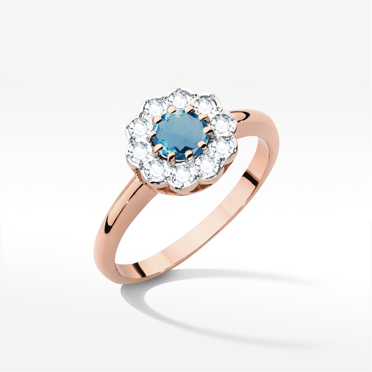 Pierścionek z różowego złota z topazem London Blue - próba 585 0,80CT W0529.R3.TOL.01