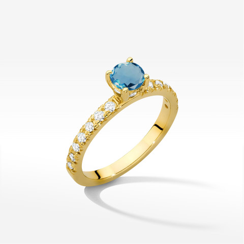 Pierścionek z żółtego złota z topazem London Blue - próba 585 0,743CT w0546.Z3.TOL.02