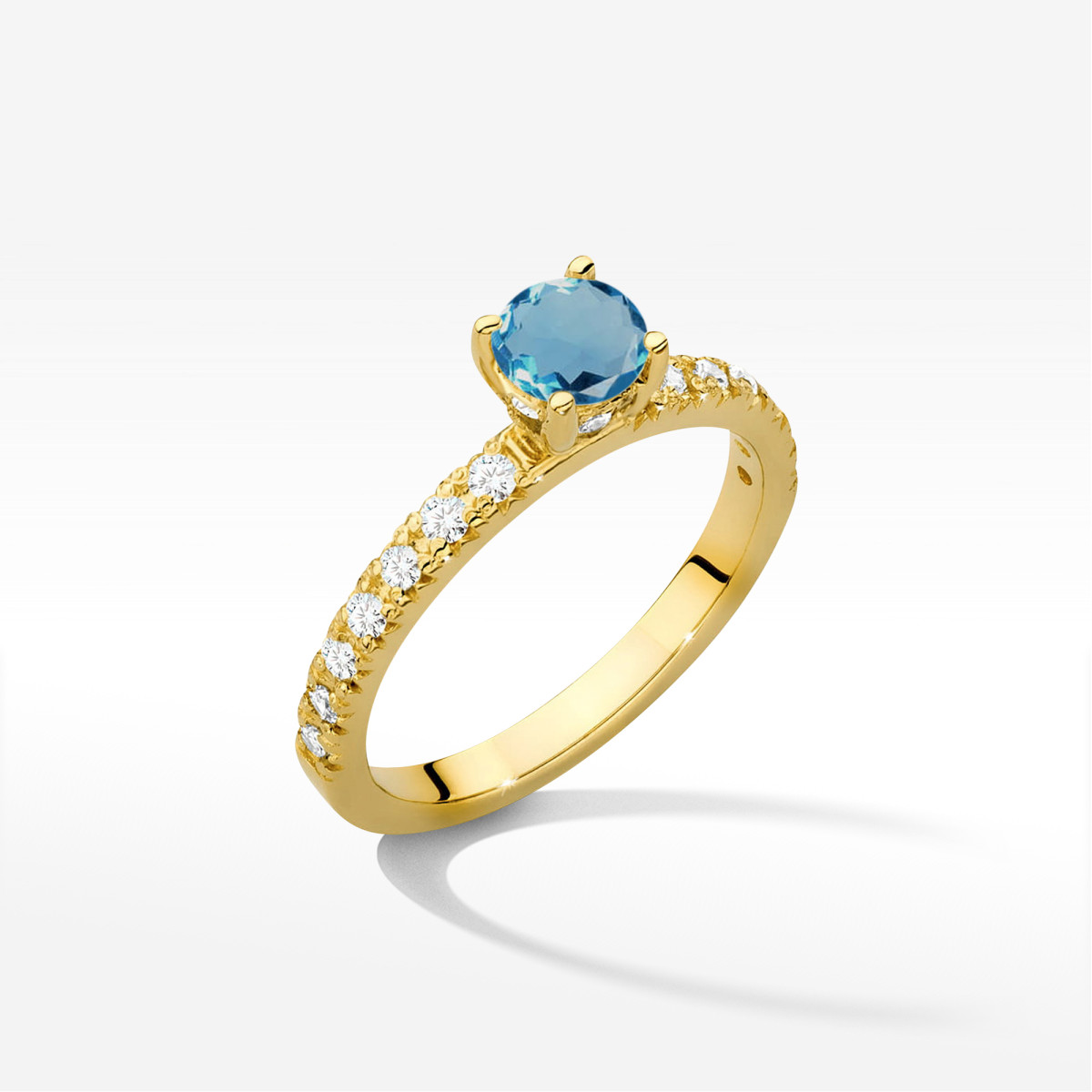 Pierścionek z żółtego złota z topazem London Blue - próba 585 0,743CT w0546.Z3.TOL.02