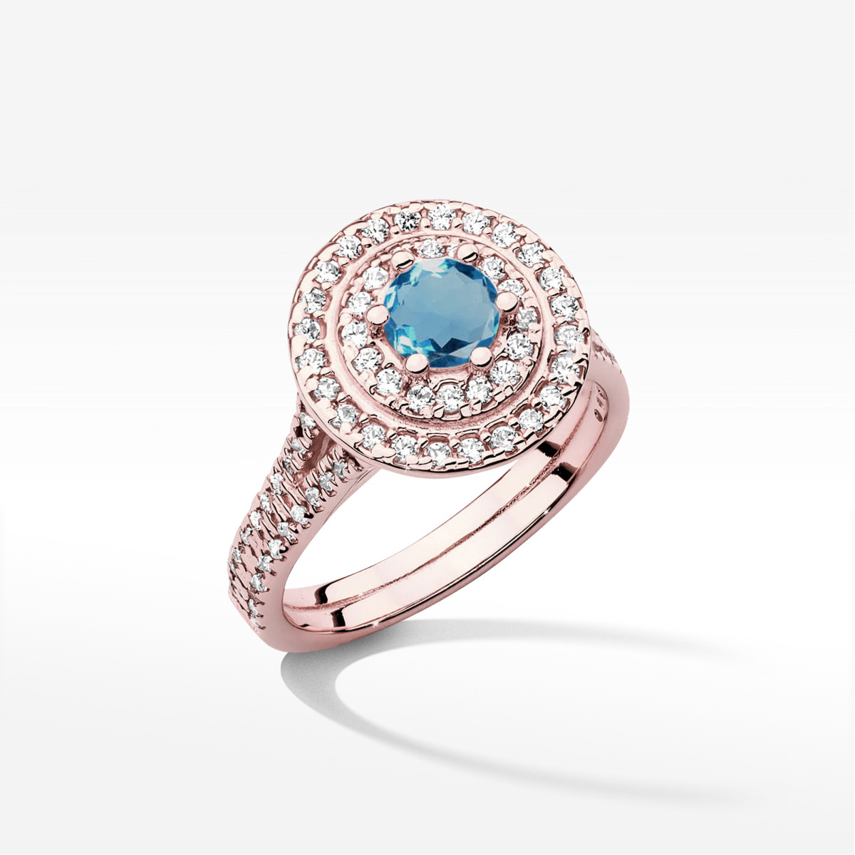 Pierścionek z różowego złota z topazem London Blue - próba 585 1,113CT w0549.R3.TOL.02