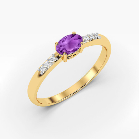 Pierścionek z żółtego złota z ametystem - próba 585 0,43CT PV-197.Z3.AMV.01