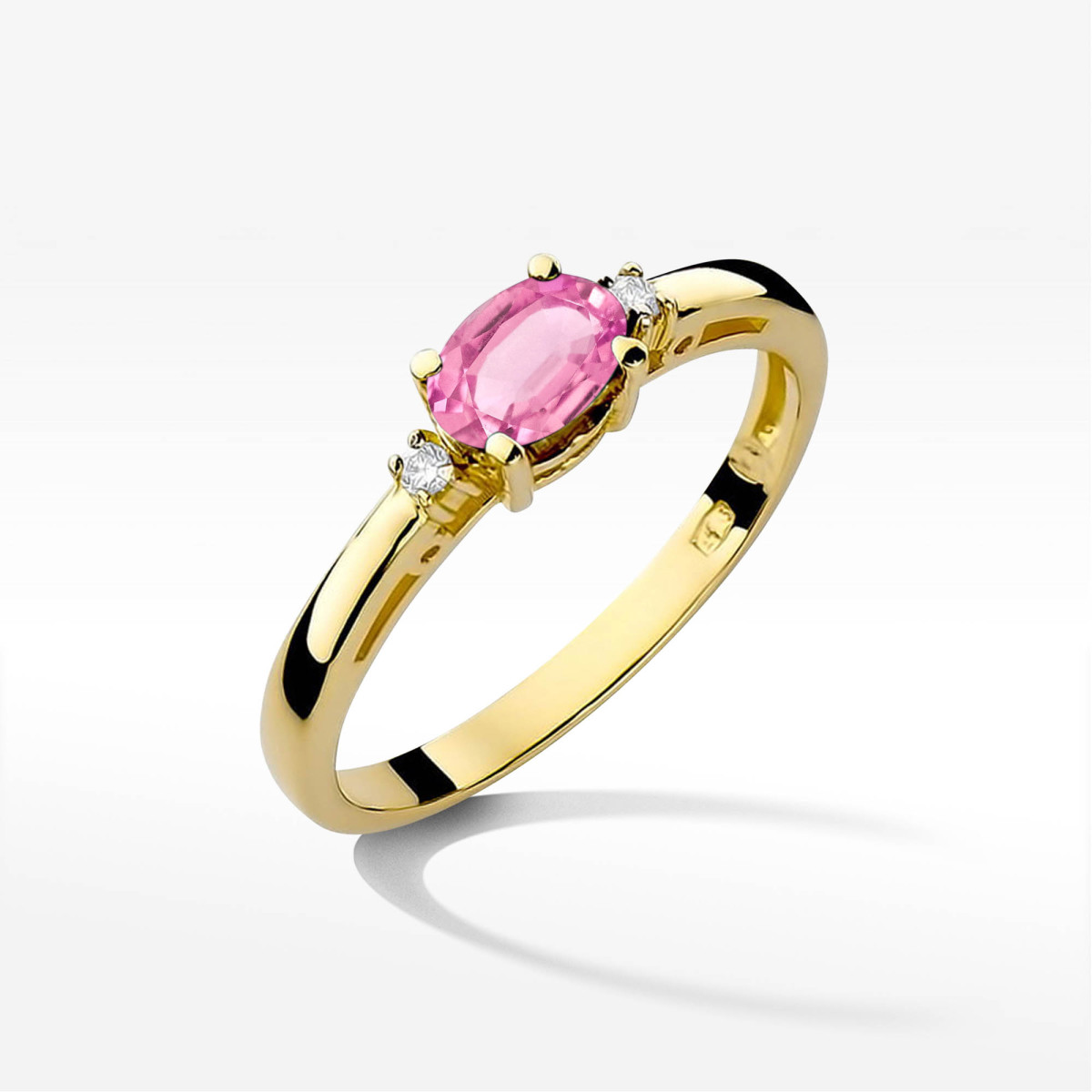 Pierścionek z żółtego złota z szafirem różowym - próba 585 0,45CT W0006.Z3.SAP.01