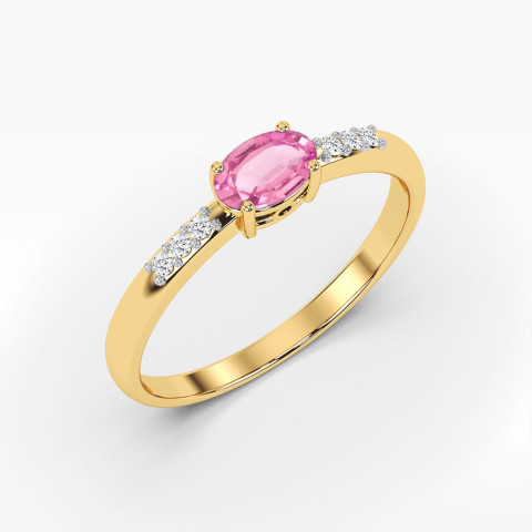 Pierścionek z żółtego złota z szafirem różowym - próba 585 0,48CT PV-197.Z3.SAP.01