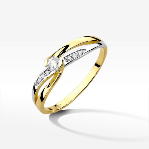 Pierścionek z żółtego złota z diamentami  - próba 585 0,13CT W-415A