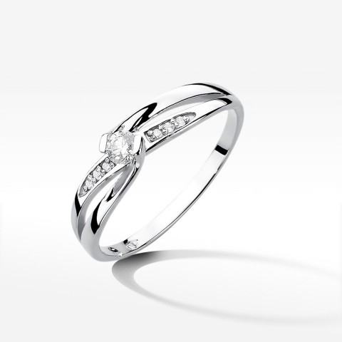 Pierścionek z białego złota z diamentami  - próba 585 0,13CT W-415B
