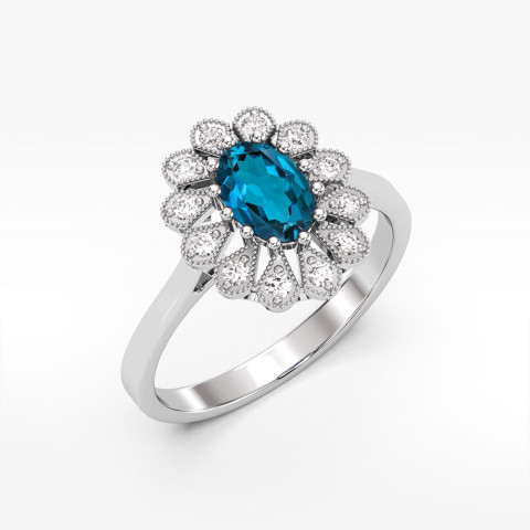 Pierścionek z białego złota z topazem London Blue - próba 585 0,603CT PV-298.B3.TOL.01