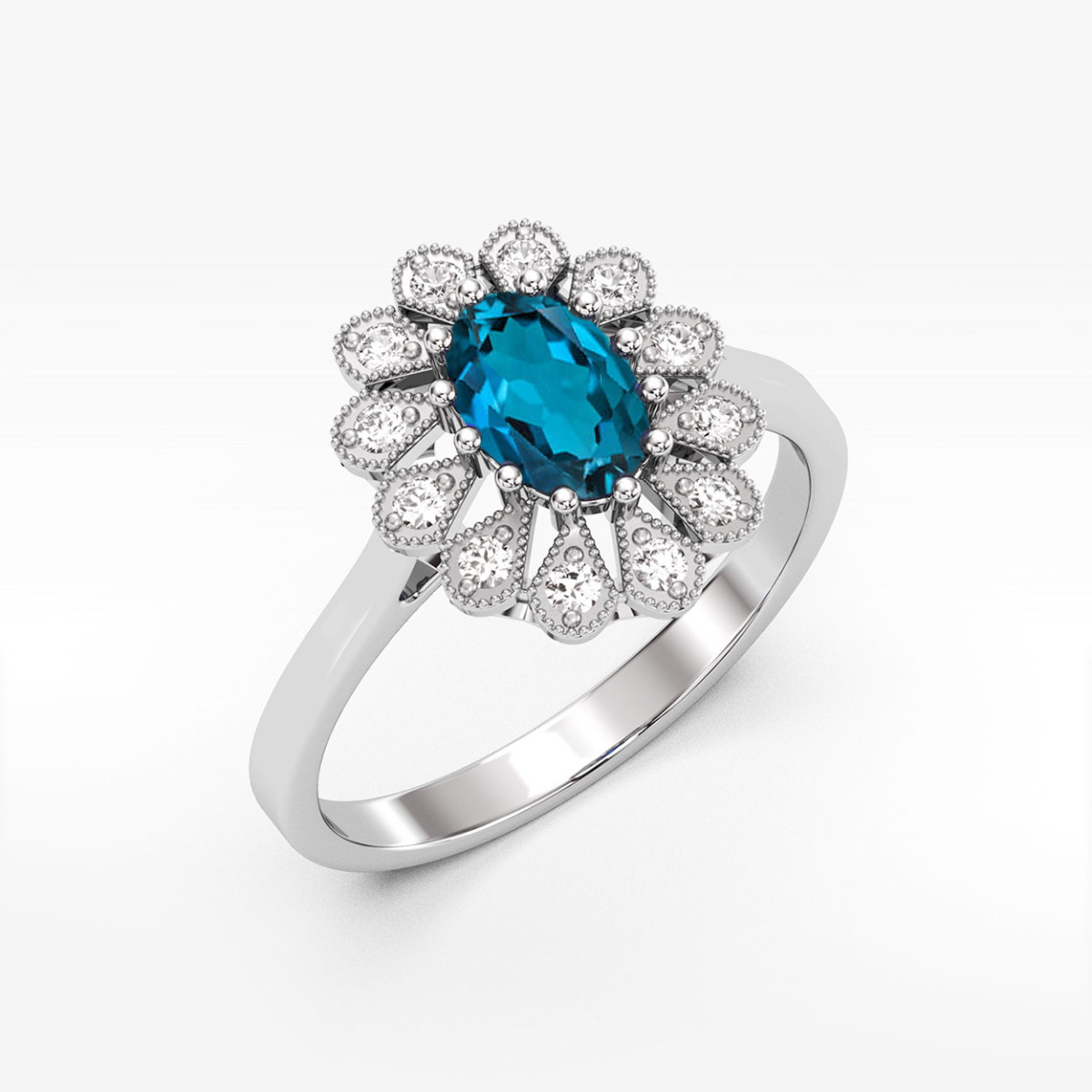 Pierścionek z białego złota z topazem London Blue - próba 585 0,603CT PV-298.B3.TOL.01