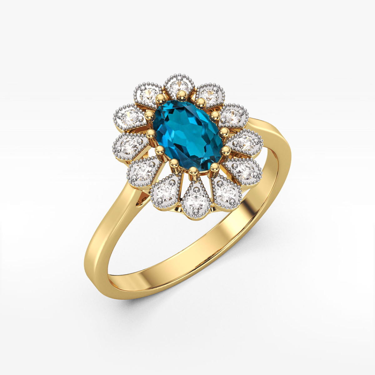Pierścionek z żółtego złota z topazem London Blue - próba 585 0,603CT PV-298.Z3.TOL.01