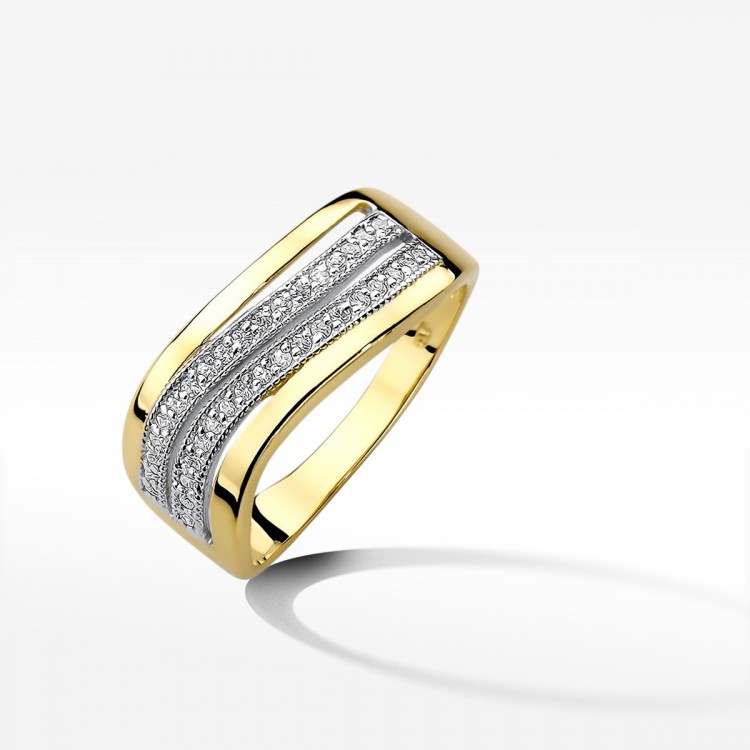 Pierścionek z żółtego złota z diamentami  - próba 585 0,18CT W-416A