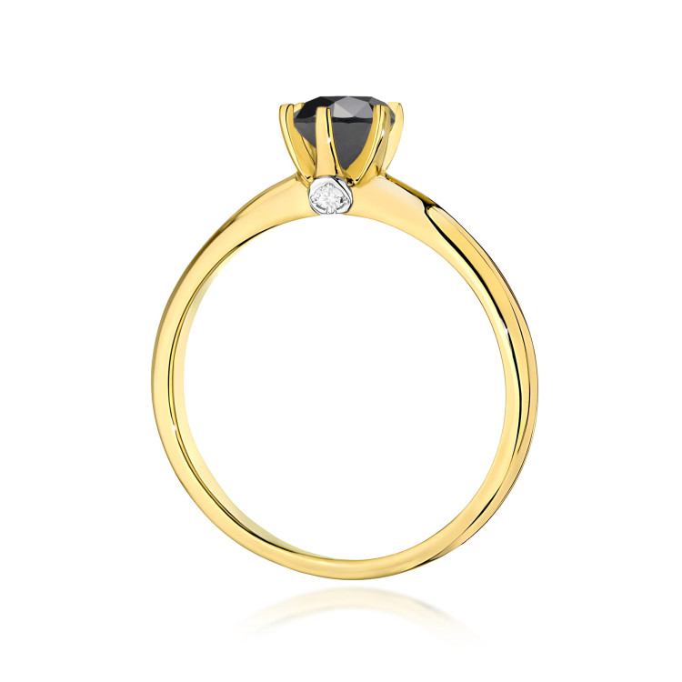 Pierścionek z żółtego złota z czarnym diamentem - próba 585 0,54CT PV-301ACZ